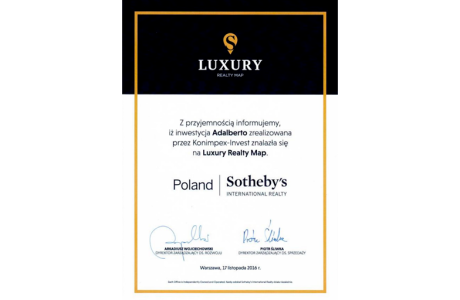 „Adalberto” trafia na listę najbardziej luksusowych inwestycji  wg. Luxury Realty Map 